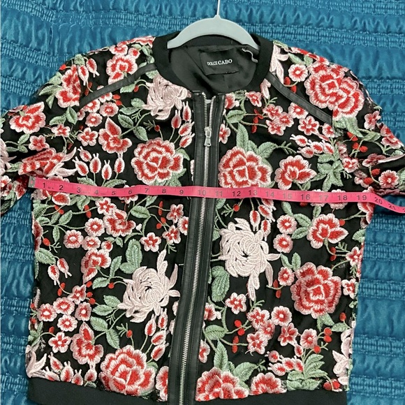 Dolce Cabo Floral Zipper Jacket Black Pink Red Embroidered Size-Medium-Large - Picture 4 of 9
